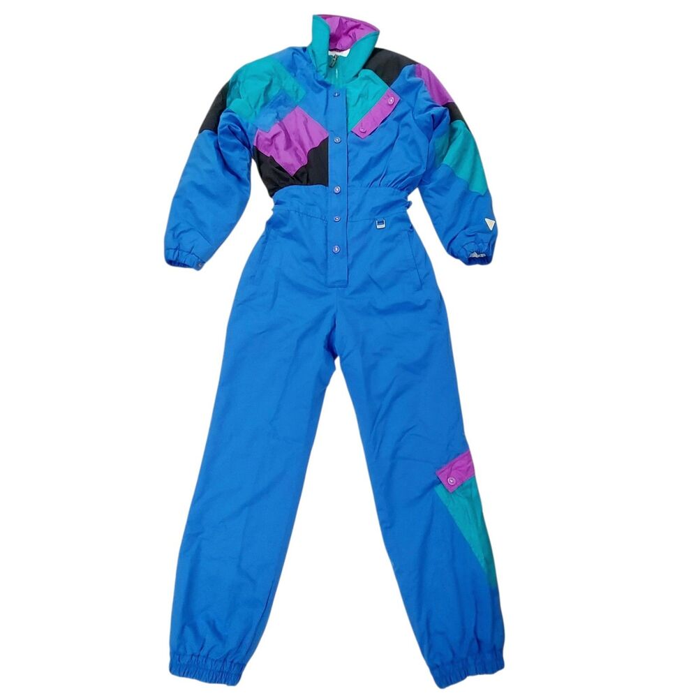 Vintage Fera Womens Small Blue Colorblock One Piece Snowsuit 80s 90s Retro